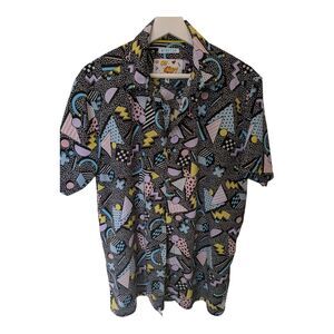 Oh Snap! Shirt M 90s Geometric Pattern Stretch Drill Clothing Retro Novelty